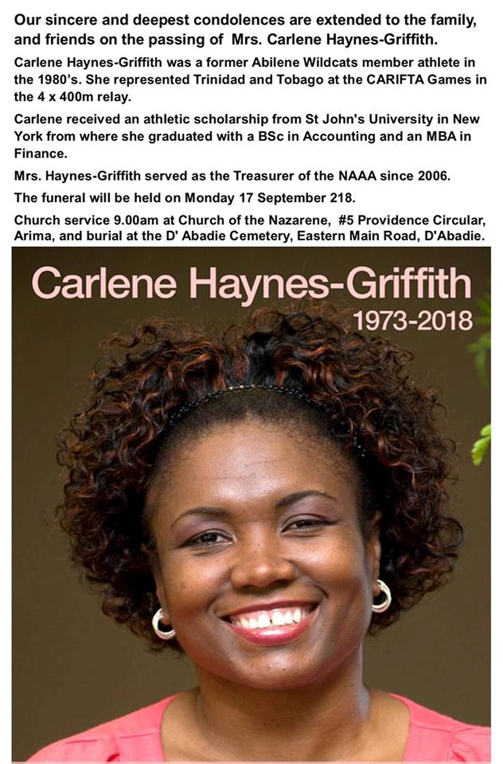 Carlene Haynes-Griffith to be buried today
