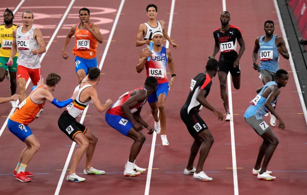 Tokyo Olympics : Dwight St Hillaire awaits  baton from Jereem Richard men's 4x400m