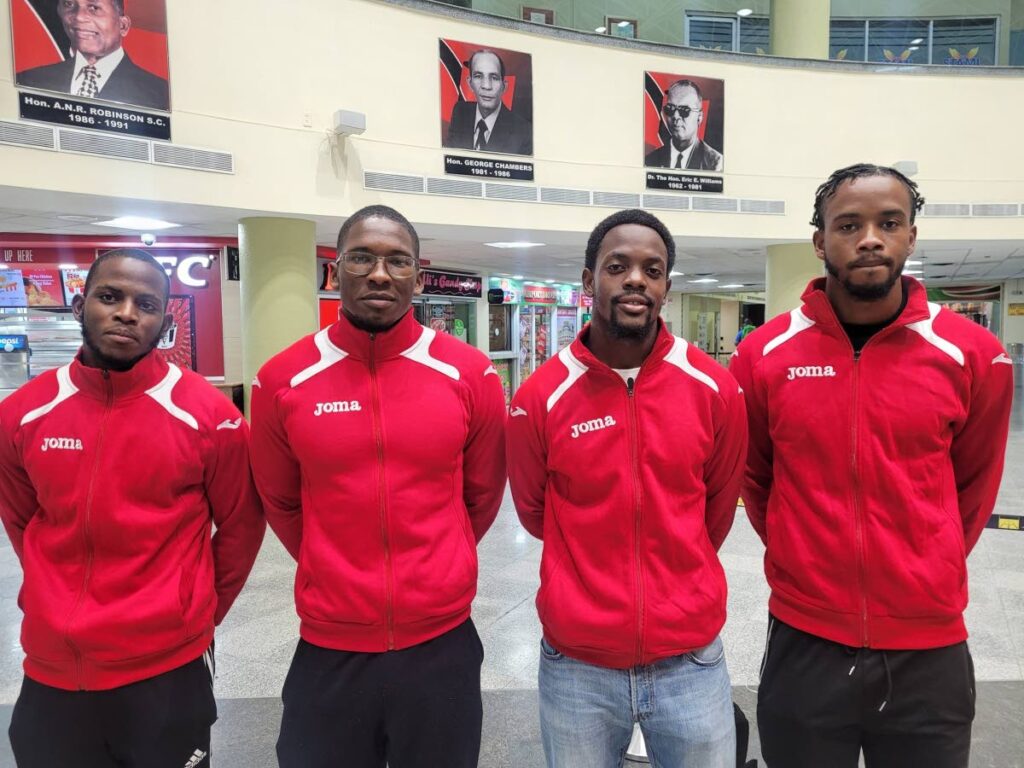 Meets & Features : UTT athletes (L-R) Tyla Austin, Rogill Torres, Matthew Graham and Nathan Farinha, Piarco International Airport for Grenada.